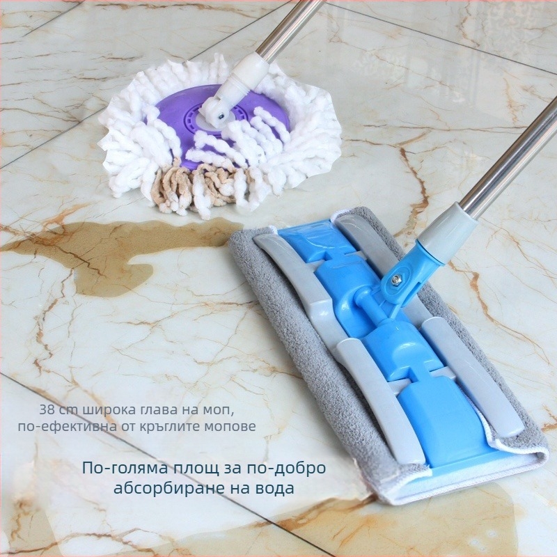 Дропшипинг Плосък моп Въртящ се Мързелив Домакински Моп за Дървени Подове, Моп за Мокро и Сухо Моп с Двойна Употреба с Клипс за Плат
