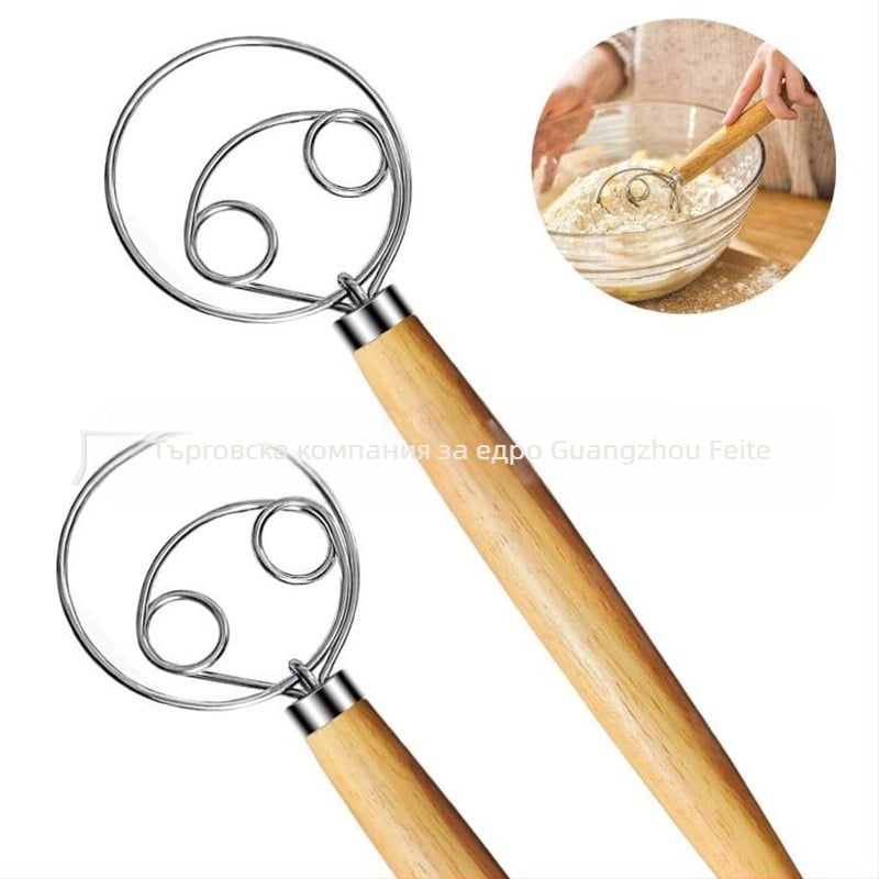 Трансграничен нов дъбов инструмент за разбиване на брашно от камбала, миксер за тесто от неръждаема стомана