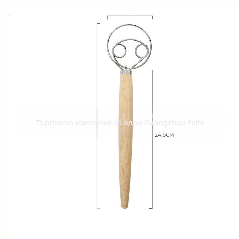 Трансграничен нов дъбов инструмент за разбиване на брашно от камбала, миксер за тесто от неръждаема стомана