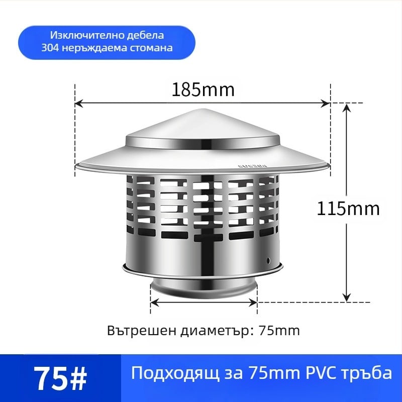 Капак за изпускателна тръба на покрива, неръждаема стомана, капачка за дъжд, защита от птици, мишка, PVC вентилационен отвор, дишаща капачка за комин, чадър