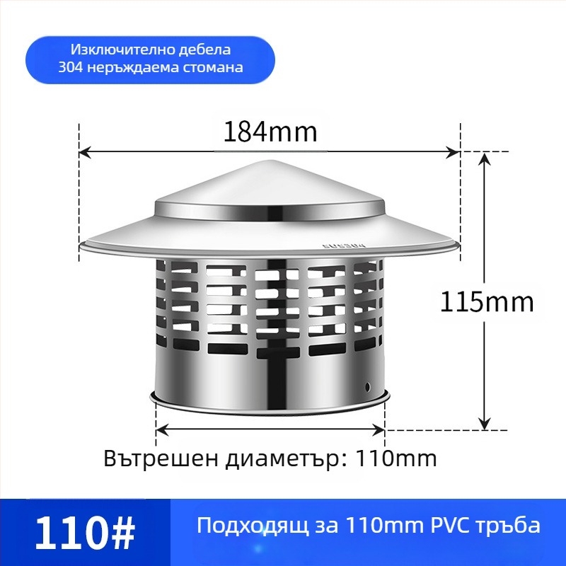 Капак за изпускателна тръба на покрива, неръждаема стомана, капачка за дъжд, защита от птици, мишка, PVC вентилационен отвор, дишаща капачка за комин, чадър