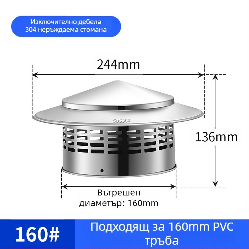 Капак за изпускателна тръба на покрива, неръждаема стомана, капачка за дъжд, защита от птици, мишка, PVC вентилационен отвор, дишаща капачка за комин, чадър