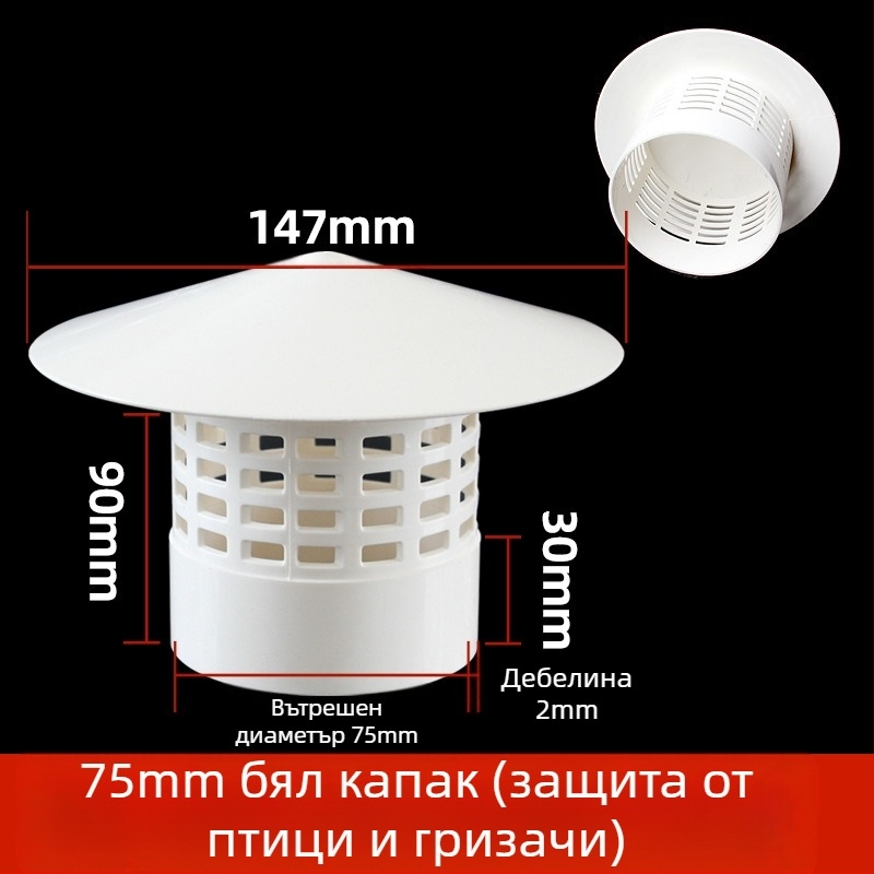 Капак за изпускателна тръба на покрива, неръждаема стомана, капачка за дъжд, защита от птици, мишка, PVC вентилационен отвор, дишаща капачка за комин, чадър