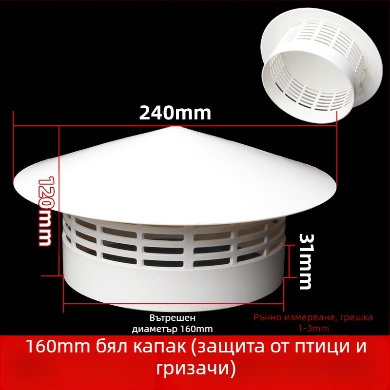 Капак за изпускателна тръба на покрива, неръждаема стомана, капачка за дъжд, защита от птици, мишка, PVC вентилационен отвор, дишаща капачка за комин, чадър