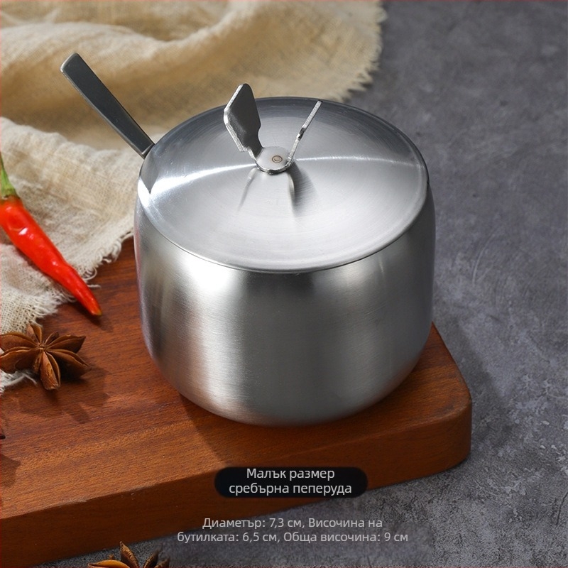 Буркан за подправки от неръждаема стомана в корейски стил, кухненски буркан за чили и соев сос, солница с лъжица, кутия за подправки, креативен златен буркан