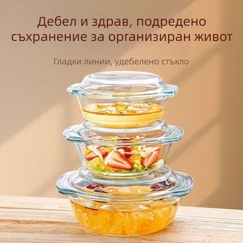 Стъклена купа с капак, специална чиния за затопляне в микровълнова фурна, устойчива на висока температура, домакински леген, голяма купа за супа, яйчена супа, купа за на пара с яйца