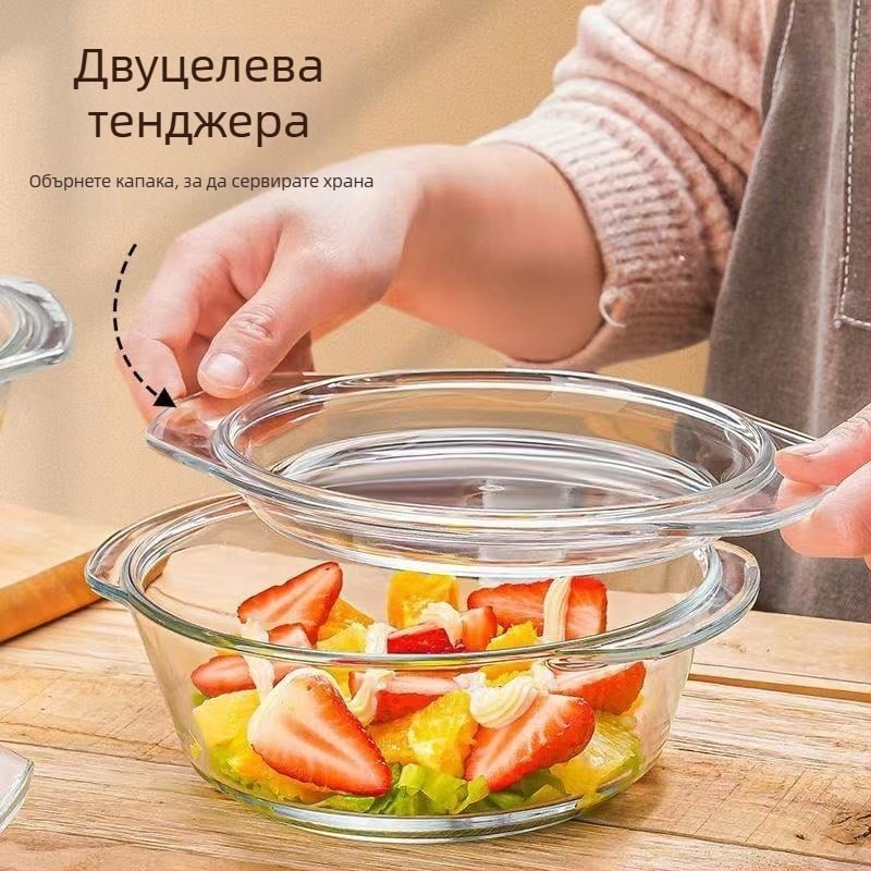 Стъклена купа с капак, специална чиния за затопляне в микровълнова фурна, устойчива на висока температура, домакински леген, голяма купа за супа, яйчена супа, купа за на пара с яйца