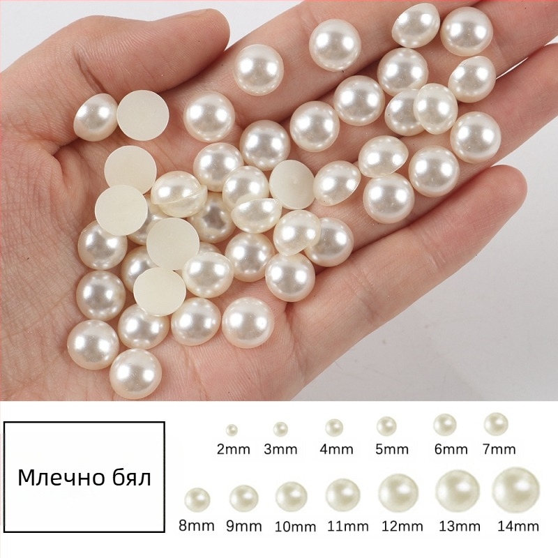 ABS имитация на перли 2-8 мм, смесени плоски полукръгли перли, направи си сам, японски аксесоари за ноктопластика, непорести перли