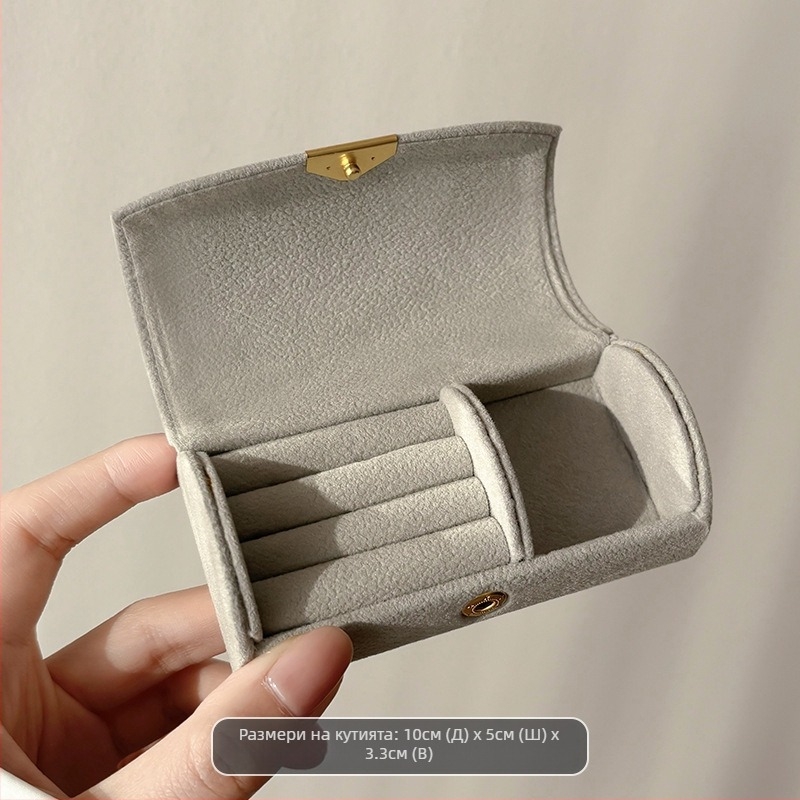 Изящна преносима мини кутия за съхранение на бижута, дамска пътна антиоксидационна пръстен бижута лека луксозна фланелена кутия за бижута