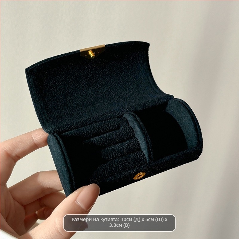 Изящна преносима мини кутия за съхранение на бижута, дамска пътна антиоксидационна пръстен бижута лека луксозна фланелена кутия за бижута