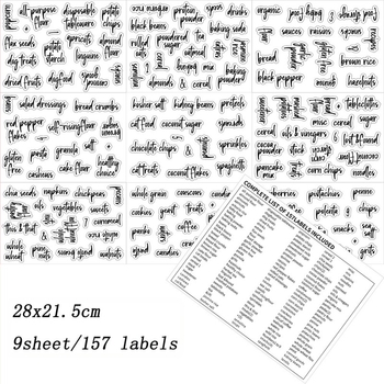 Трансгранични 157 кухненски консерви за храна, прозрачни стикери, водоустойчиви и маслоустойчиви, различни зърнени храни, пластмасова кутия за съхранение, етикет за класификация
