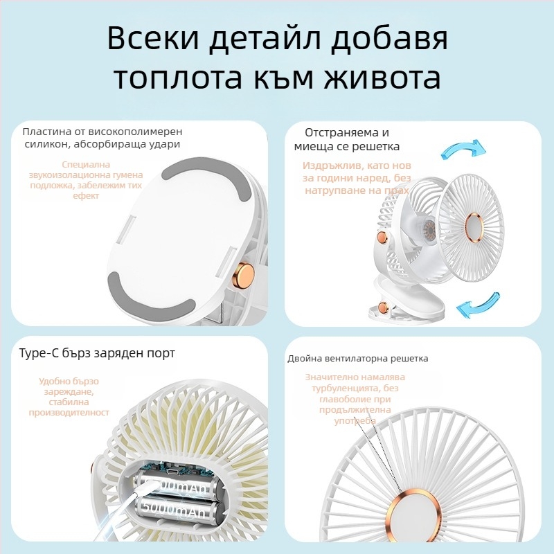 2024 Explosions USB малък вентилатор за зареждане на офис настолен компютър студентско общежитие легло глава голям вятър клип мини вентилатор