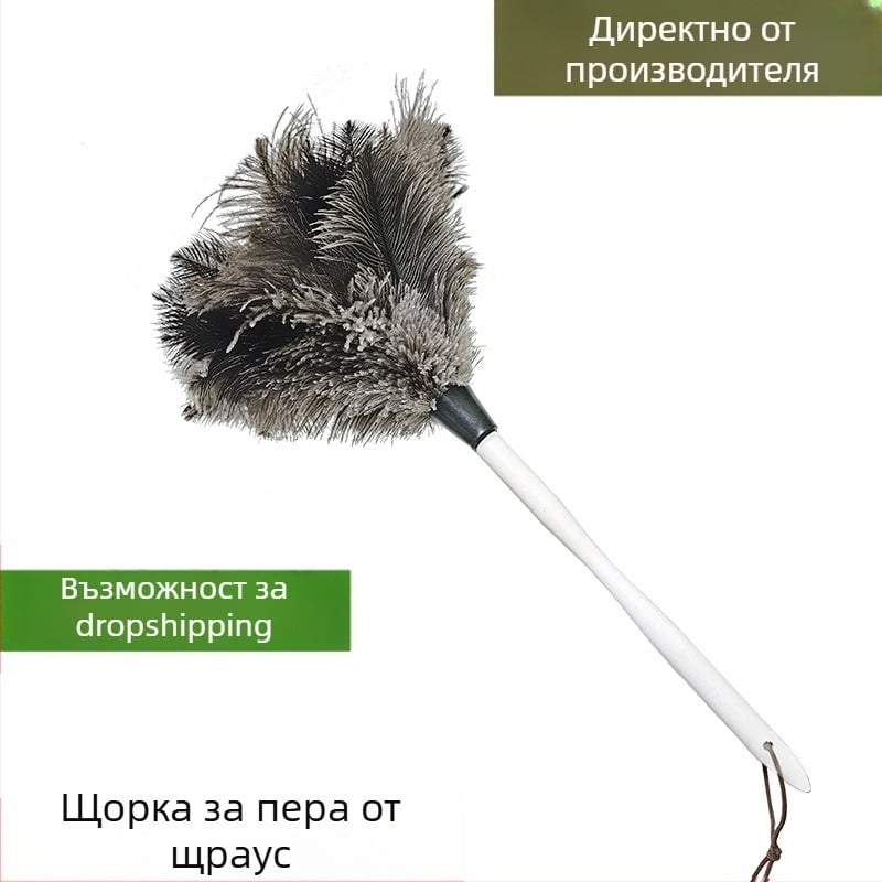 Щраусова перце за прах, перце за прах, перце за прах, дръжка от масивно дърво, перце за почистване, реквизит за изпълнение