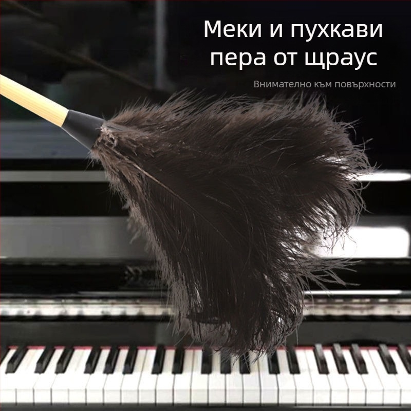 Щраусова перце за прах, перце за прах, перце за прах, дръжка от масивно дърво, перце за почистване, реквизит за изпълнение