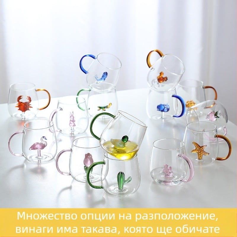 Дръжка от животинско стъкло с карикатура, триизмерна животинска чаша, високо боросиликатно стъкло на едро, ново стъкло с висока цветна стойност и дръжка