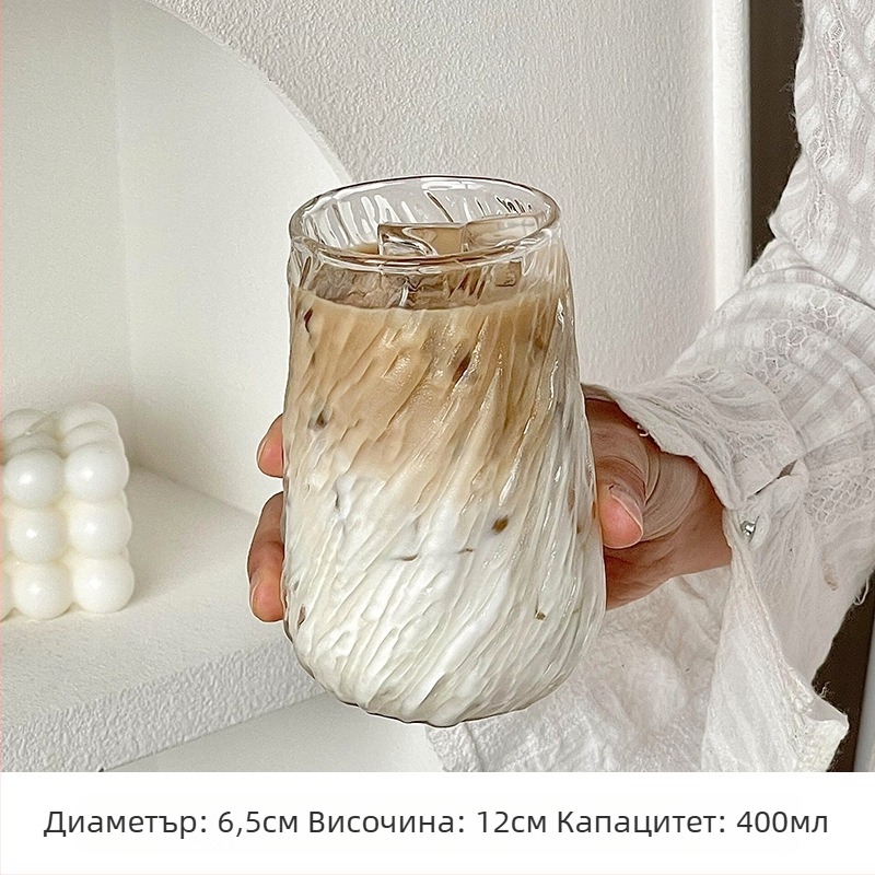 Винтидж вихрушка с голям капацитет ледена чаша за кафе в американски стил лате, устойчива на висока температура, удебелена прозрачна стъклена чаша за пиене