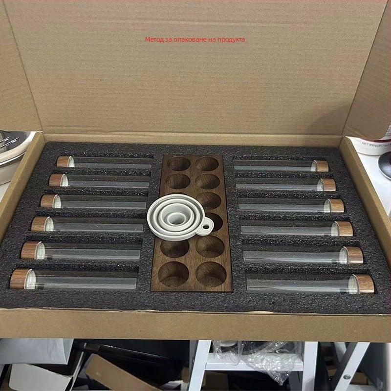 Подопаковка за кафе на зърна, епруветка, стъклена, орехова, стойка за показване, единична епруветка за съхранение, комплект за кафе, запечатан буркан, бутилка с аромат