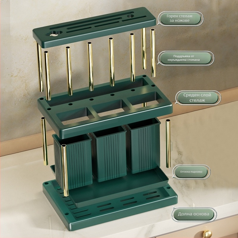 Популярен държач за ножове, тръба за клечки за хранене, многофункционален кухненски рафт за съхранение на ножове и вилици