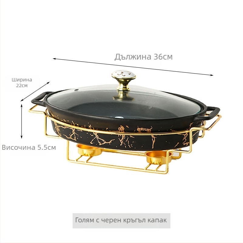 Северен стил овална керамична тенджера за супа, домакински хотелски прибори за хранене, стойка за тенджера, нагряване на свещи, рибна чиния, бинаурална суха тенджера на едро