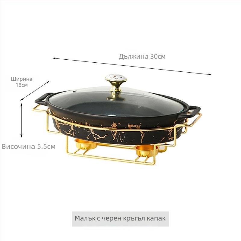 Северен стил овална керамична тенджера за супа, домакински хотелски прибори за хранене, стойка за тенджера, нагряване на свещи, рибна чиния, бинаурална суха тенджера на едро