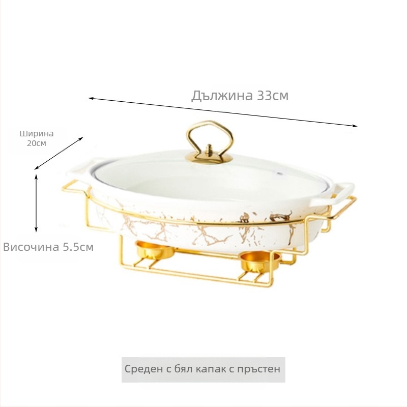 Северен стил овална керамична тенджера за супа, домакински хотелски прибори за хранене, стойка за тенджера, нагряване на свещи, рибна чиния, бинаурална суха тенджера на едро