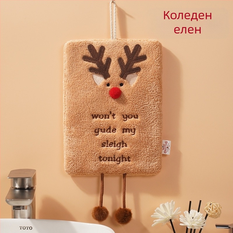Коледна кърпа, която може да се окачи, дебела кърпа от коралов полар, кухненска абсорбираща бързосъхнеща кърпа, нова, с анимационен филм