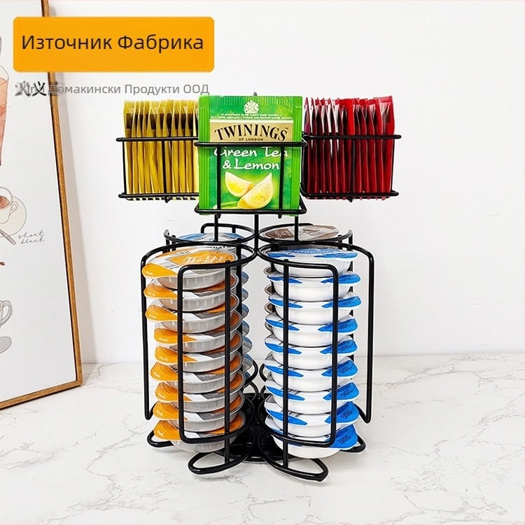 Домакинска проста двуслойна стойка за съхранение на чаени пакетчета, стойка за съхранение на кафени капсули Tassimo, въртяща се двуслойна стойка за съхранение