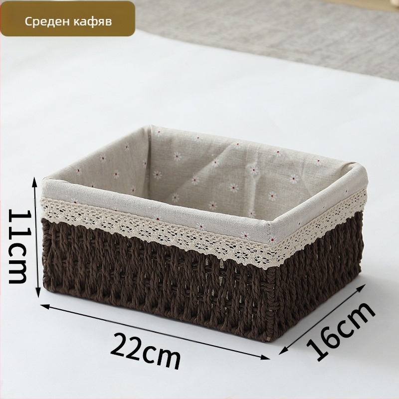 Кошница за съхранение на настолни принадлежности, кутия за съхранение на ключове от ратан, кутия за дистанционно управление, кошница с хартиени въжета и плетена рамка, кошница за съхранение на закуски