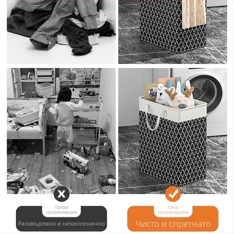 Кошница за мръсни дрехи Домакинство Голям капацитет Кошница за съхранение в банята Модел Преносима платнена кошница за мръсни дрехи Кошница за пране Водоустойчива чанта за съхранение