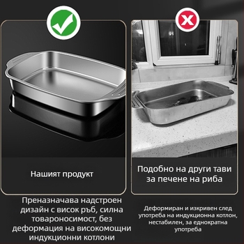 Неръждаема стомана удебелена плоча за печене на риба на скара, индукционна готварска печка, тава за печене, правоъгълна чиния, барбекю, морски дарове, раци, плоска търговска чиния