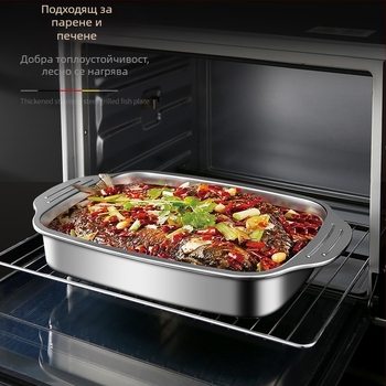 Неръждаема стомана удебелена плоча за печене на риба на скара, индукционна готварска печка, тава за печене, правоъгълна чиния, барбекю, морски дарове, раци, плоска търговска чиния