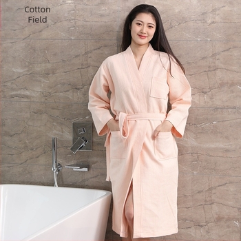 Чист памучен хотелски халат на едро, тънък памучен вафлен халат, салон за красота B & B абсорбиращ бързосъхнещ халат за жени