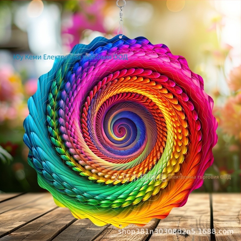 Трансгранична фабрика директно 3D въртящ се вятър към цвят въртящ се вятърен звънец към метална висяща декорация за дворна градина