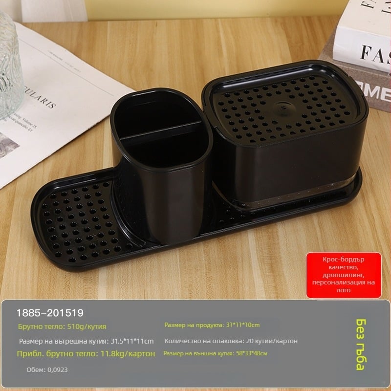 Кухненски плот с ръчно пресоване на кутия за сапун от неръждаема стомана, поставка за парцали, дозатор за препарат, поставка за довършителни работи