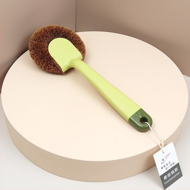 Jiayi 1816 Четка за тенджери с кокосово кафяво, Linyi General Store, пластмасова четка за почистване на кухненски тенджери с дълга дръжка в цвят макарон