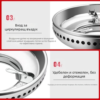 Неръждаема стомана, ветроустойчив капак, двуслоен газов котлон, енергоспестяващ огън, газов котлон, скоба, еднослойни аксесоари за домакинство