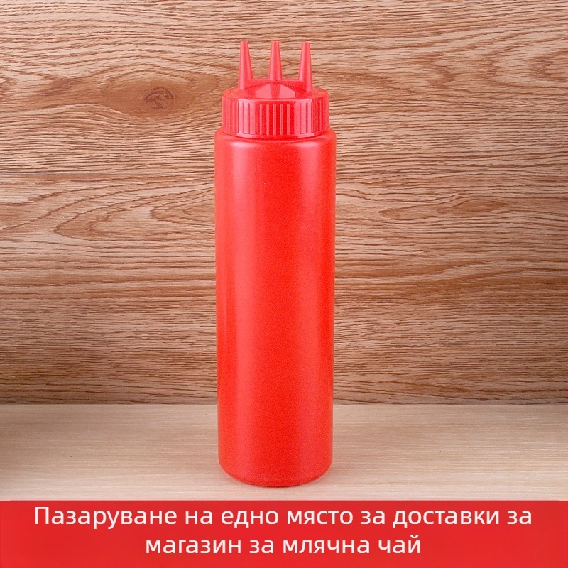 Бутилка за доматен сос с три отвора, пластмасова бутилка за салата, бутилка за сос, висококачествена бутилка за стискане, бутилка за конфитюр