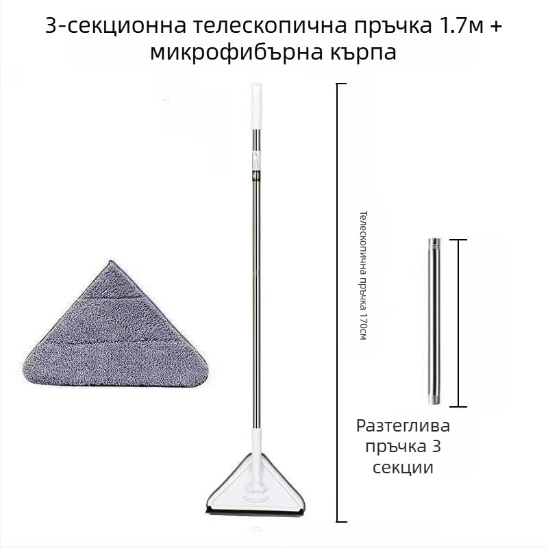 Нов триъгълен моп, изключително голям, въртящ се на 360 градуса, за почистване на стъклени стени, тавани, подове и дървени подове