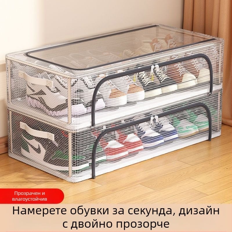 Нова кутия за обувки с двойна врата, прозрачна мрежеста кутия за обувки, сгъваема поставка за обувки, шкаф за обувки за легло в общежитието