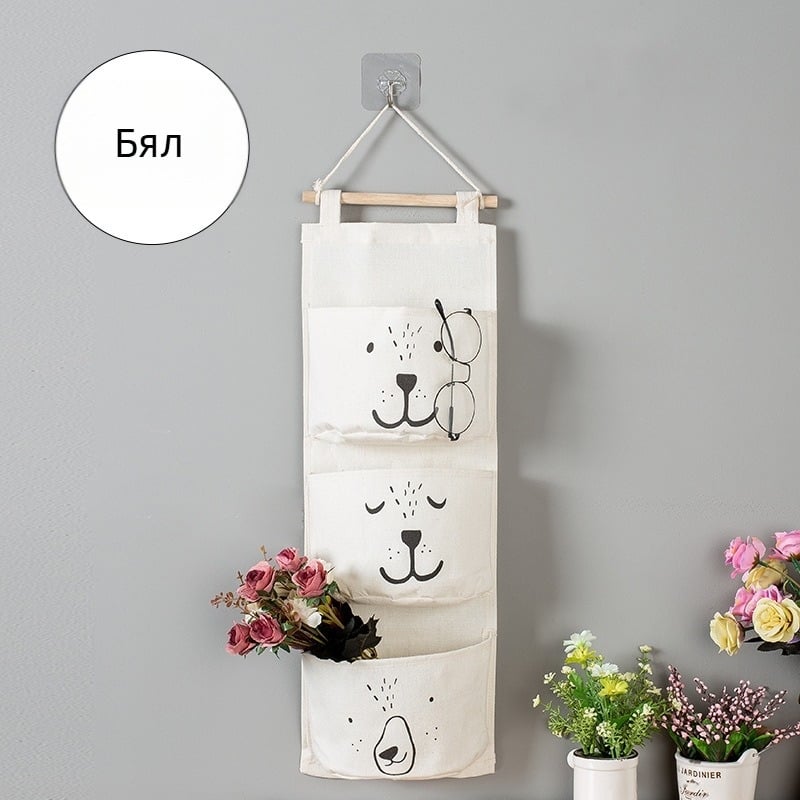 Домашна креативна памучна ленена чанта за съхранение, водоустойчива платнена чанта за стена с три джоба, висяща чанта за гардероб, довършителни работи, чанта за съхранение на дреболии