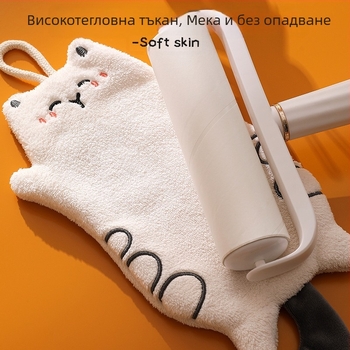 Сладка кърпа за ръце от кадифе с котенце, ориз и корал, подаръчна кърпа за кухня, висяща с двойна употреба, водоабсорбираща, бързосъхнеща квадратна кърпа, за презгранична употреба