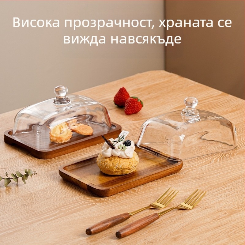 Трансгранична гореща продажба на закуски, десертни торти, десертна чиния, правоъгълна чиния за масло от акациево дърво, стъклена чиния за масло със сирене