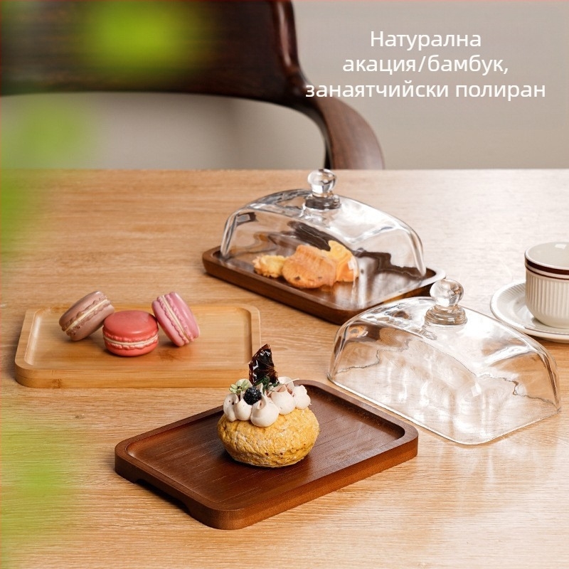 Трансгранична гореща продажба на закуски, десертни торти, десертна чиния, правоъгълна чиния за масло от акациево дърво, стъклена чиния за масло със сирене
