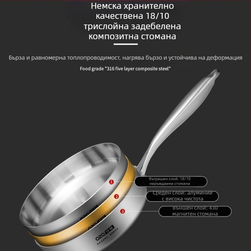 Малък тиган от неръждаема стомана 18-10, красив тиган за омлет, индукционна печка, газов котлон, може да се използва с торбичка за пържене в тиган