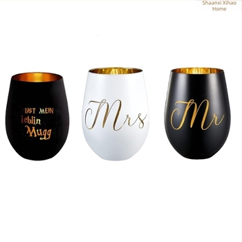 Стъклена чаша за червено вино с форма на яйце, без захващане, ароматерапия, чаша за свещ с форма на яйце, 16 oz, галванизирана, боядисана със спрей, прозрачна стъклена чаша за яйце