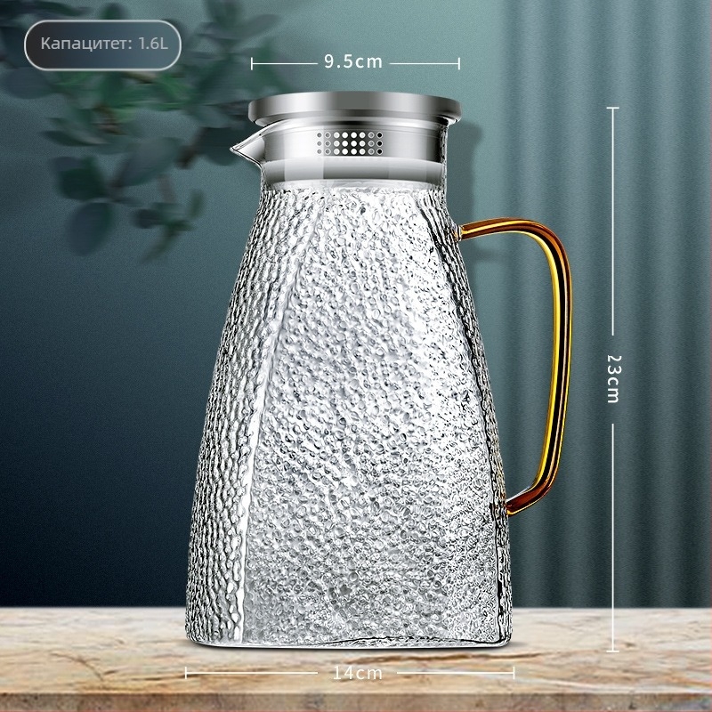 Стъклен чайник с висока цветна стойност и дръжка, устойчив на висока температура, търговски чайник с право тяло, студен чайник, студен чайник, стъклен чайник
