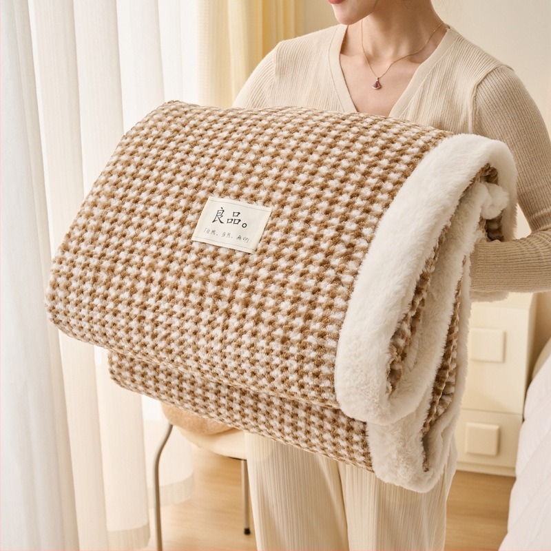 Трансгранично удебелено одеяло от коралов полар с боб, одеяло за обяд, одеяло за зимна дрямка, одеяло за диван, офис одеяло
