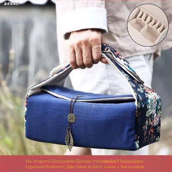 Чанта за съхранение на комплект за чай Luke за пътуване на открито, чанта за съхранение на чайник, чанта за съхранение на чаени чаши, памучна ленена чанта, удебелена винтидж ленена чанта