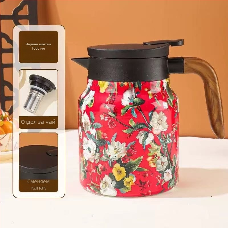 Задушен чайник, домакински чайник от неръждаема стомана 316, голям капацитет, кана за съхранение на топлина, кана за кафе, чай, разделяне на вода, преносима кана