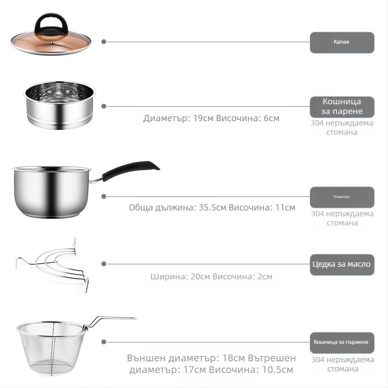 304 Фритюрник от неръждаема стомана, домакински малък пържен шиш с филтър, индукционна печка, мини дълбока тенджера, нова, на едро